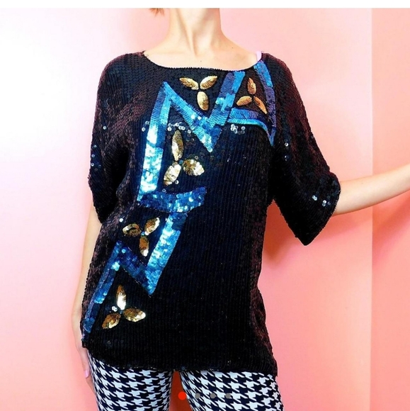 Blue and Black Sequin Top - Picture 2 of 5